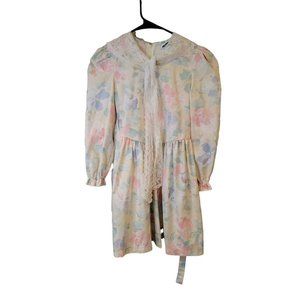 Vintage Polly Flanders Size 8 Dress Lace Collar Floral Tie Back